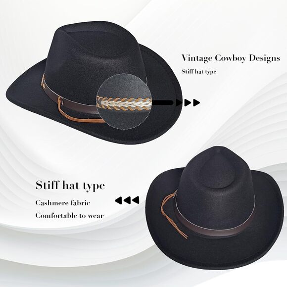 5962 Western Cowboy Hat For Men Women, Vintage Wide Brim Cowgirl